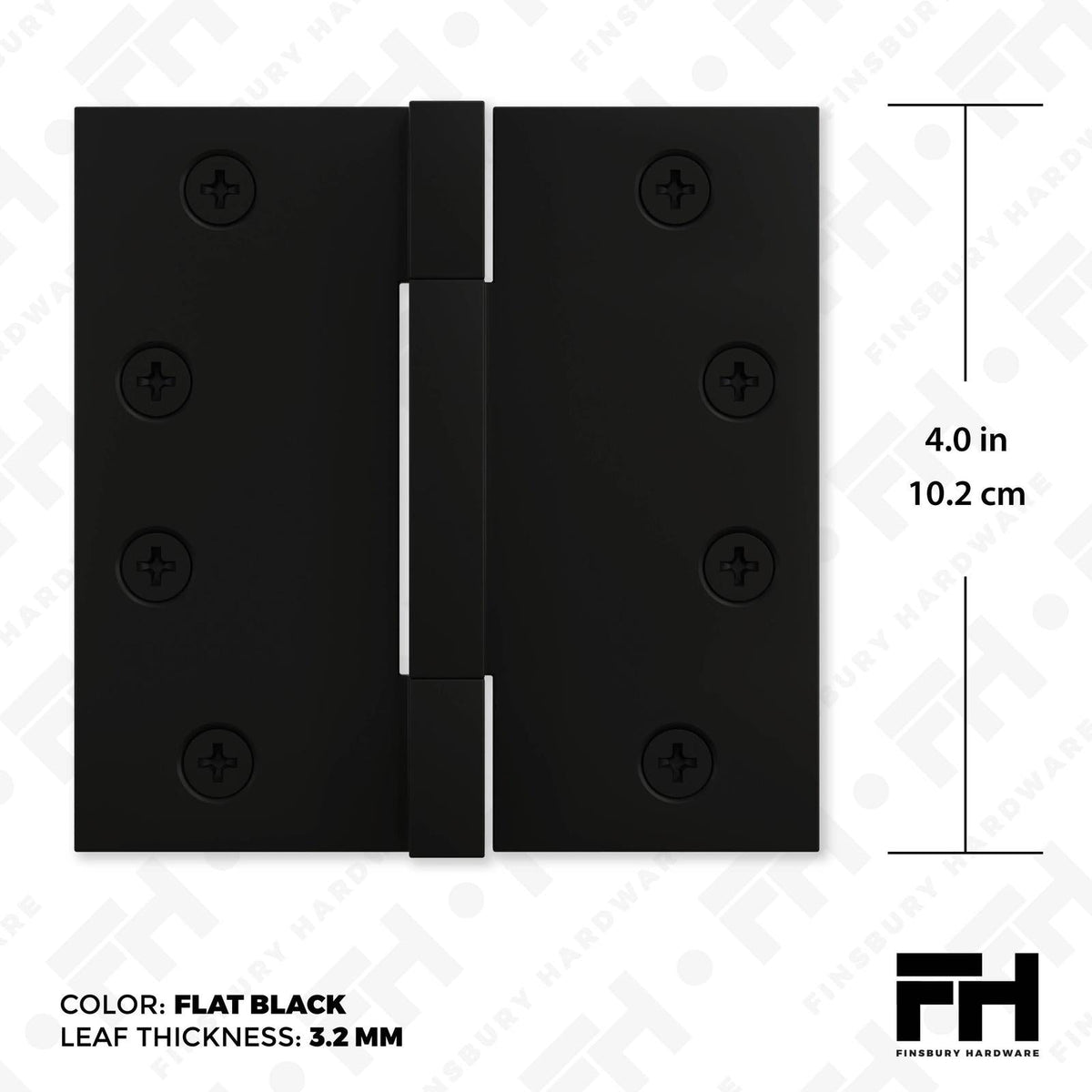 4x4 Inch Solid Brass Square Barrel Door Hinge - Flat Black.
