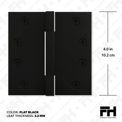 4x4 Inch Solid Brass Square Barrel Door Hinge - Flat Black.
