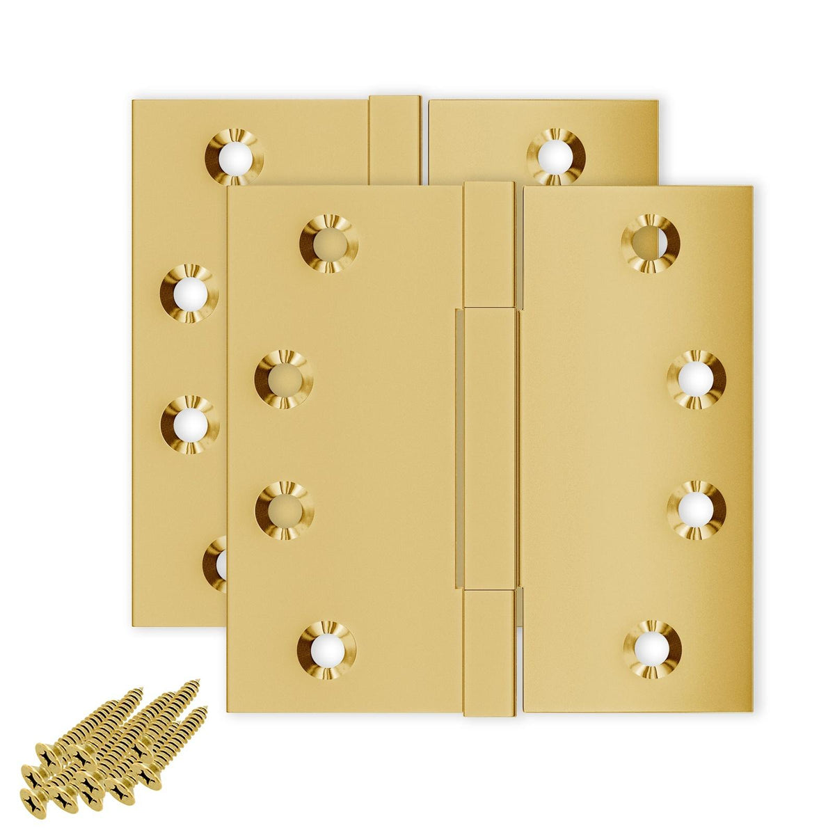 4x4 Inch Solid Brass Square Barrel Door Hinge - Polished Brass.