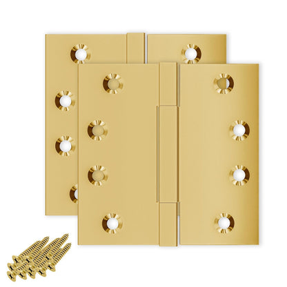 4x4 Inch Solid Brass Square Barrel Door Hinge - Polished Brass.