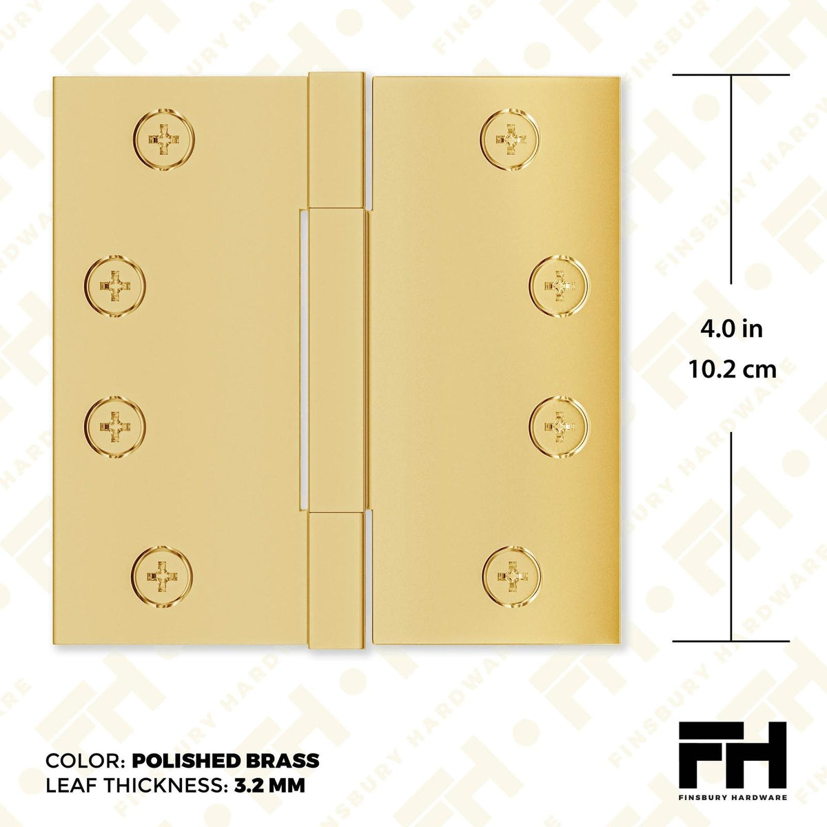 4x4 Inch Solid Brass Square Barrel Door Hinge - Polished Brass.