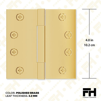 4x4 Inch Solid Brass Square Barrel Door Hinge - Polished Brass.