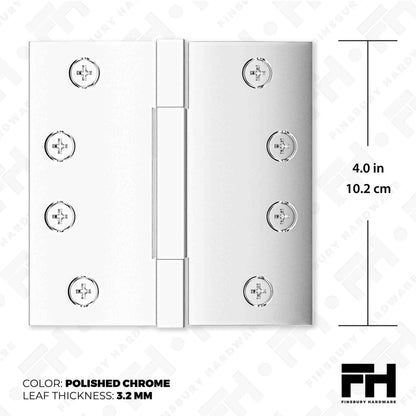 4x4 Inch Solid Brass Square Barrel Door Hinge - Polished Chrome.