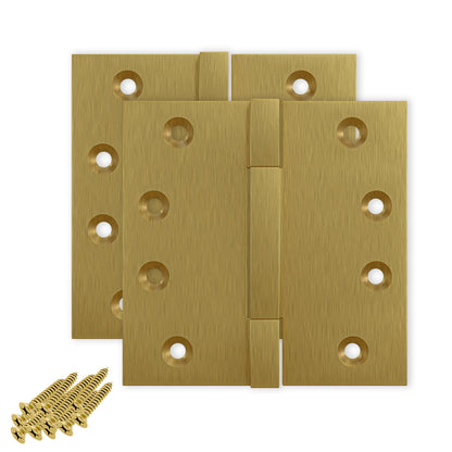 4x4 Inch Solid Brass Square Barrel Door Hinge - Satin Brass.