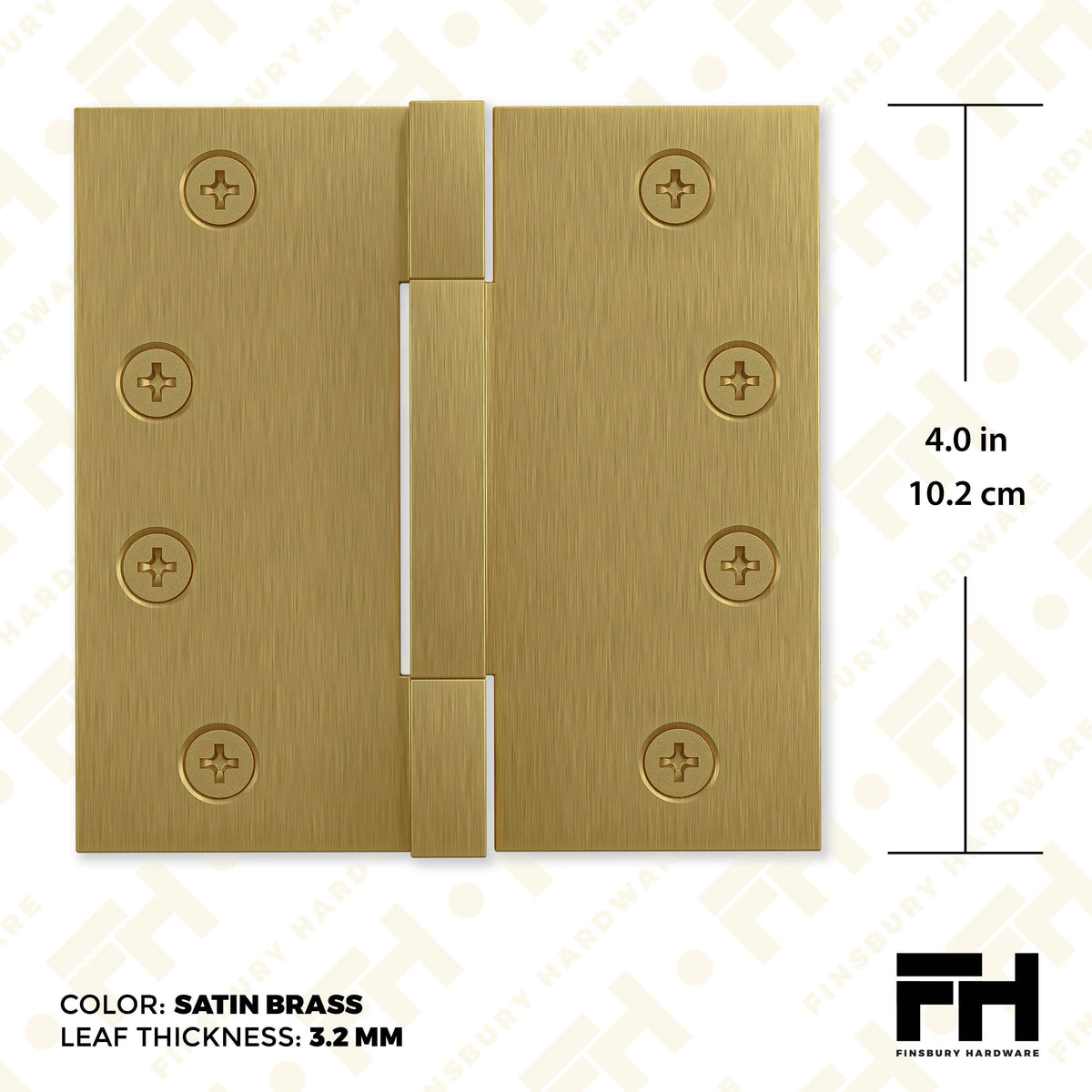 4x4 Inch Solid Brass Square Barrel Door Hinge - Satin Brass.