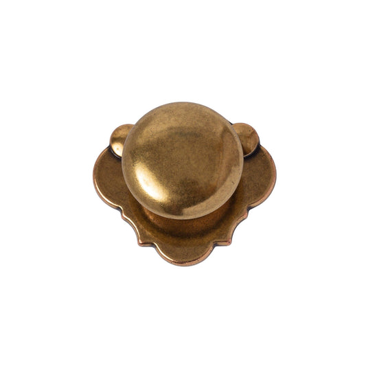 Antique Brass Round "Siena" Cabinet Knob with Backplate.