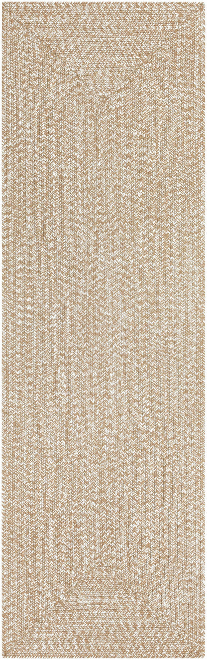 Cream Braided Faux Jute Outdoor Rug.