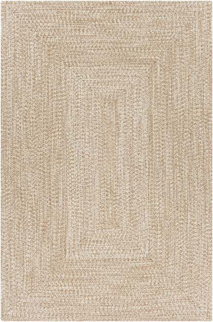 Cream Braided Faux Jute Outdoor Rug.