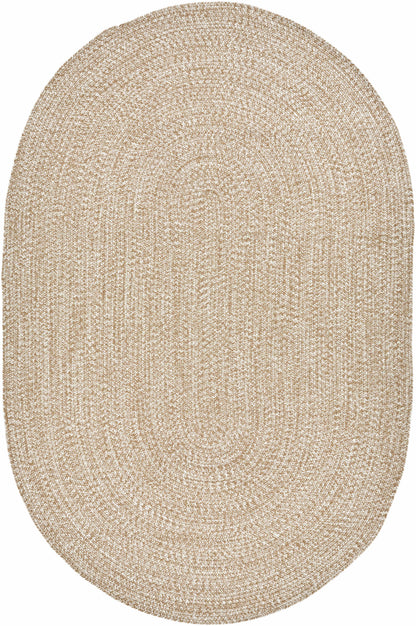Cream Braided Faux Jute Outdoor Rug.