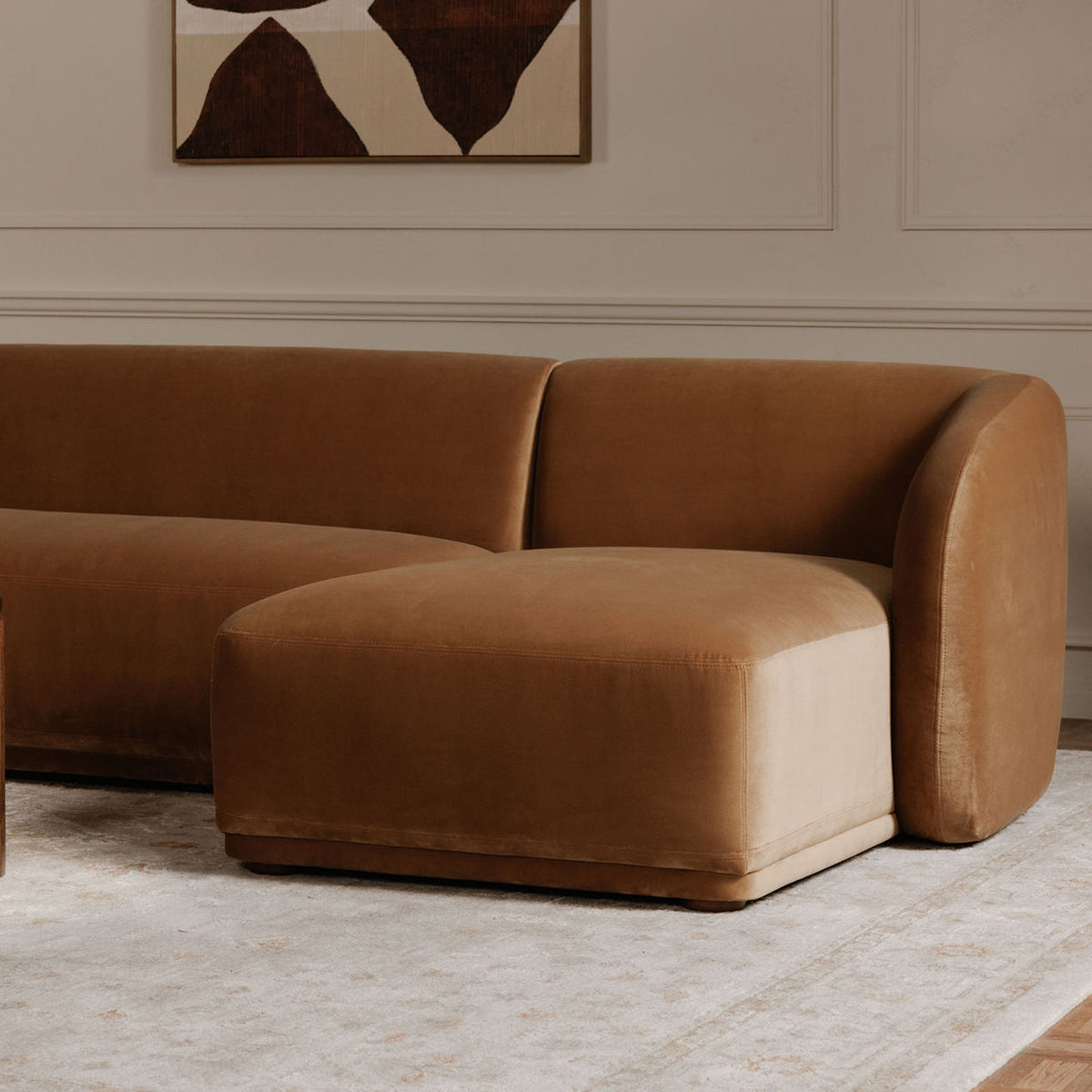 Faye Right Sectional Tan Faux Mohair lifestyle image