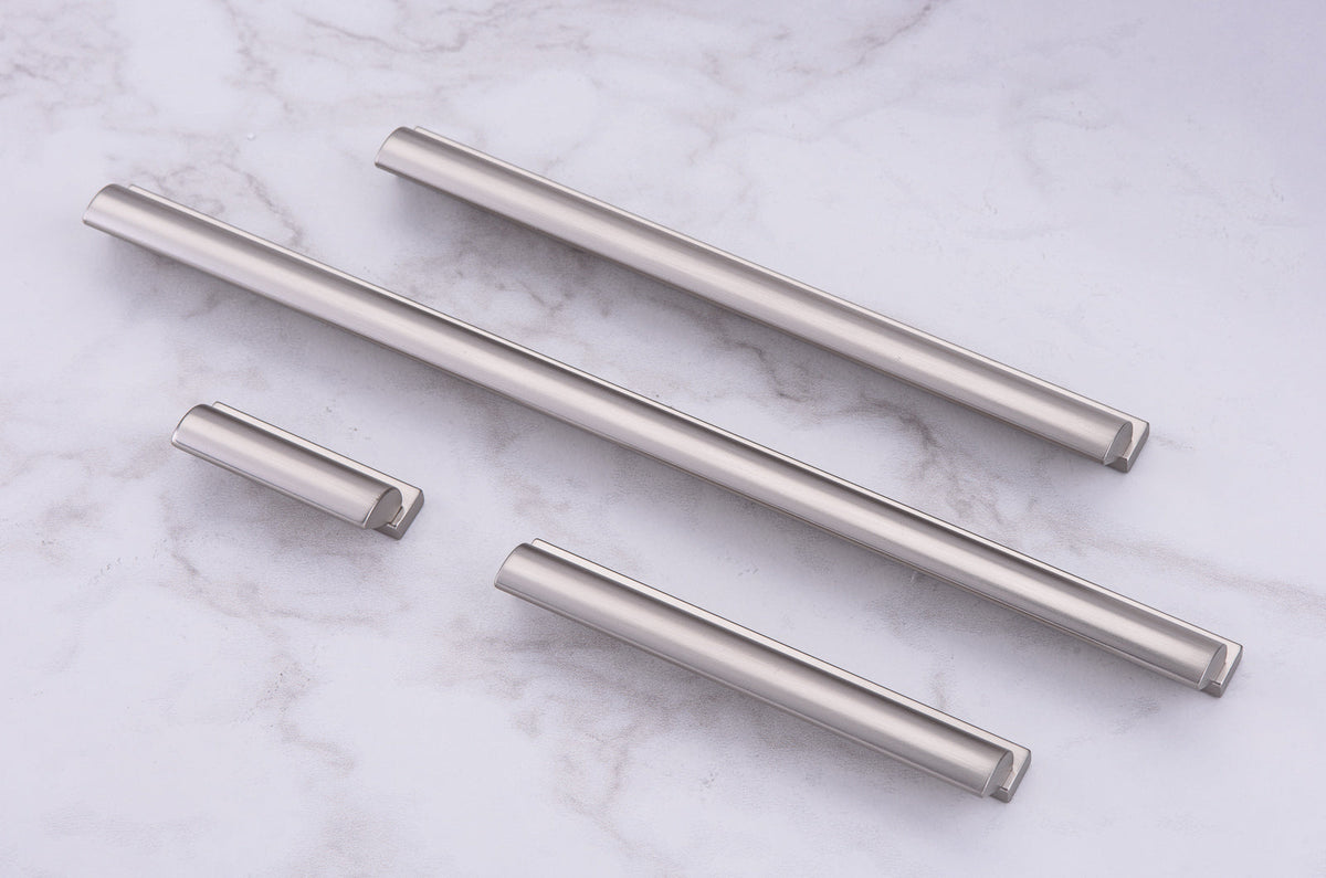 Lew's Finger Cabinet Knobs and Pulls in Brushed Nickel.