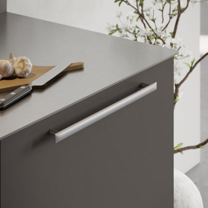 Satin Steel "Flow" T-Bar Cabinet Knob and Drawer Pull.