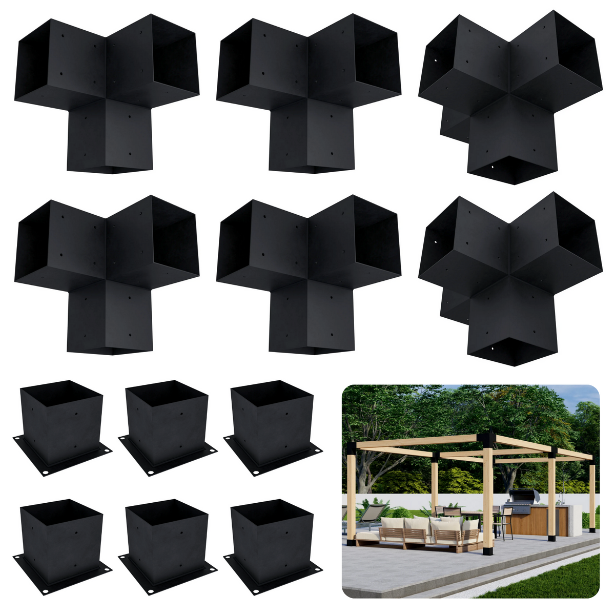 DIY Pergola Bracket Kit for a Freestanding Pergola Frame - Any Size Up to 24' x 12'.