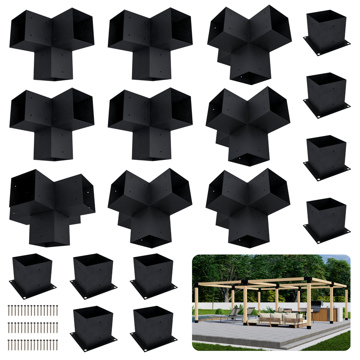 DIY Pergola Bracket Kit for a Freestanding Pergola Frame - Any Size Up to 24' x 24'.