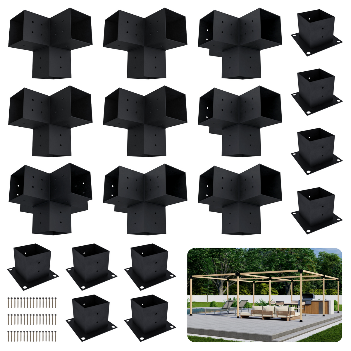 DIY Pergola Bracket Kit for a Freestanding Pergola Frame - Any Size Up to 24' x 24'.
