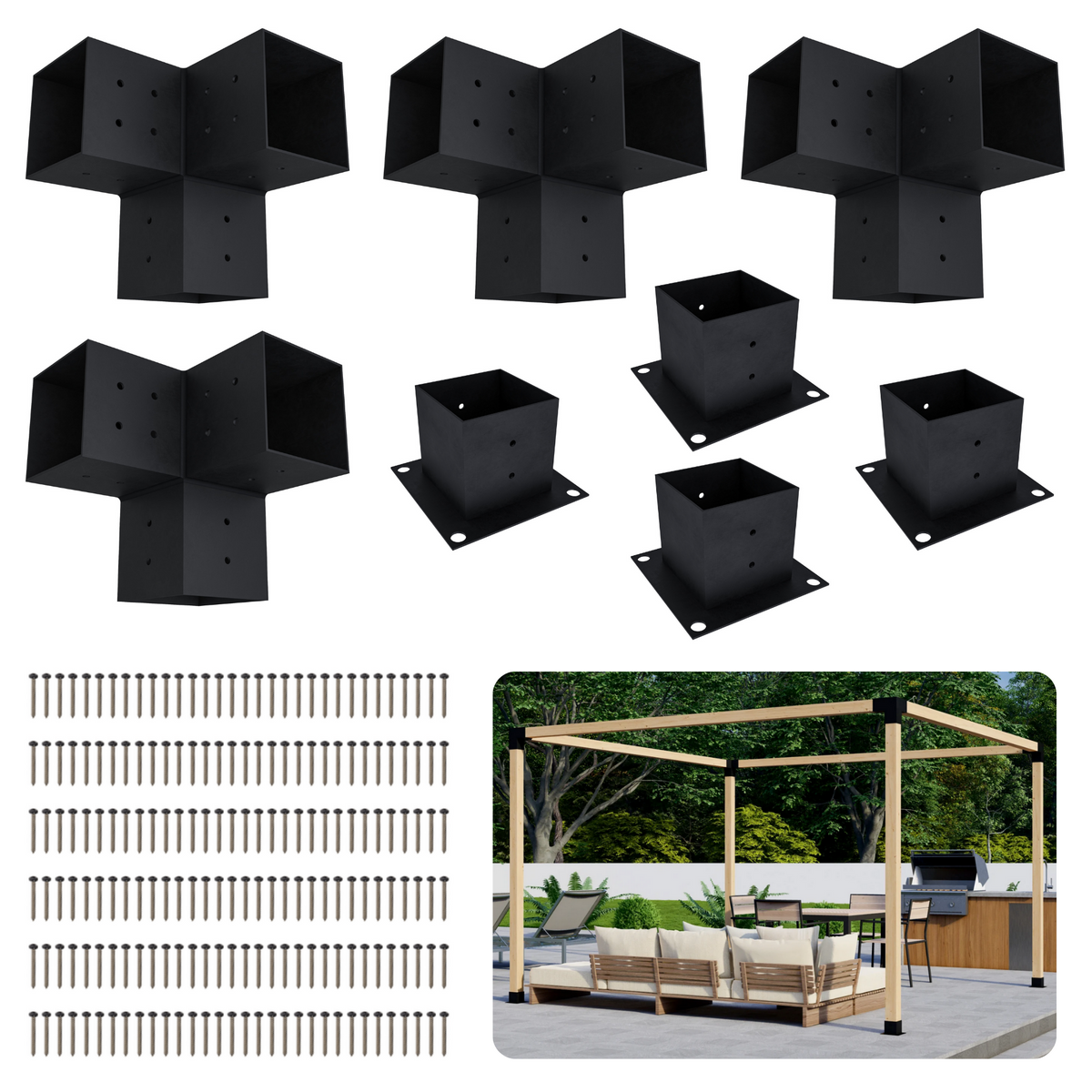 DIY Pergola Bracket Kit for a Freestanding Pergola Frame - Any Size Up to 12' x 12'.