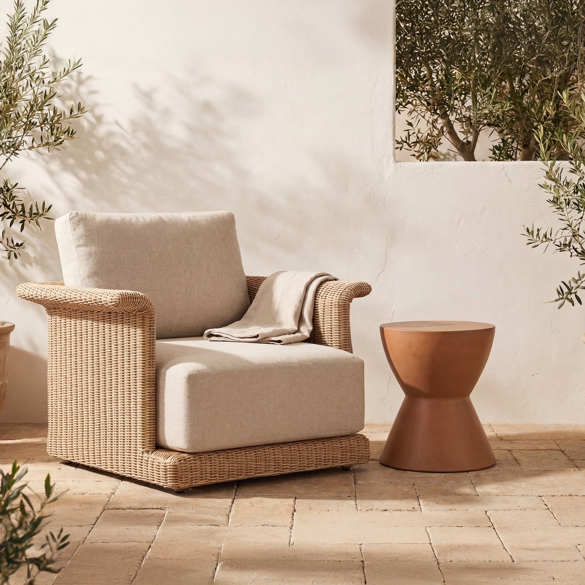 Meredith Outdoor Accent Chair Beige lifestyle image