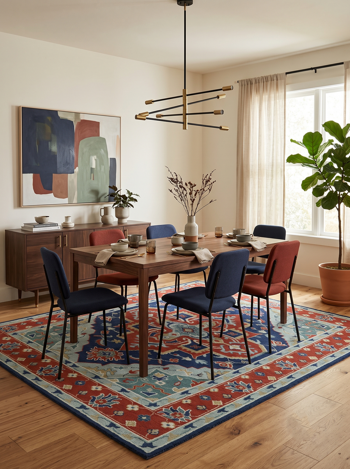 Traditional Heriz Brown, Blue and Gray Hand Knotted Custom Made Wool Area Rug.
