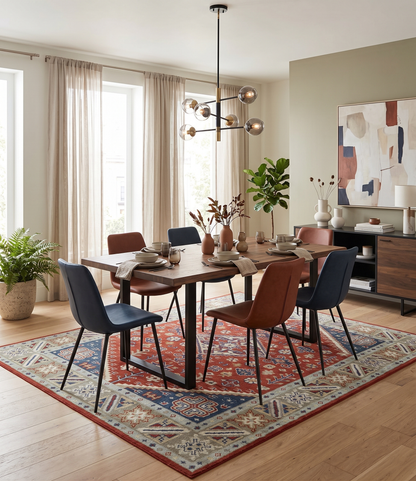 Premium Style Rust, Blue and Beige Hand Knotted Traditional Heriz wool Area Rug.
