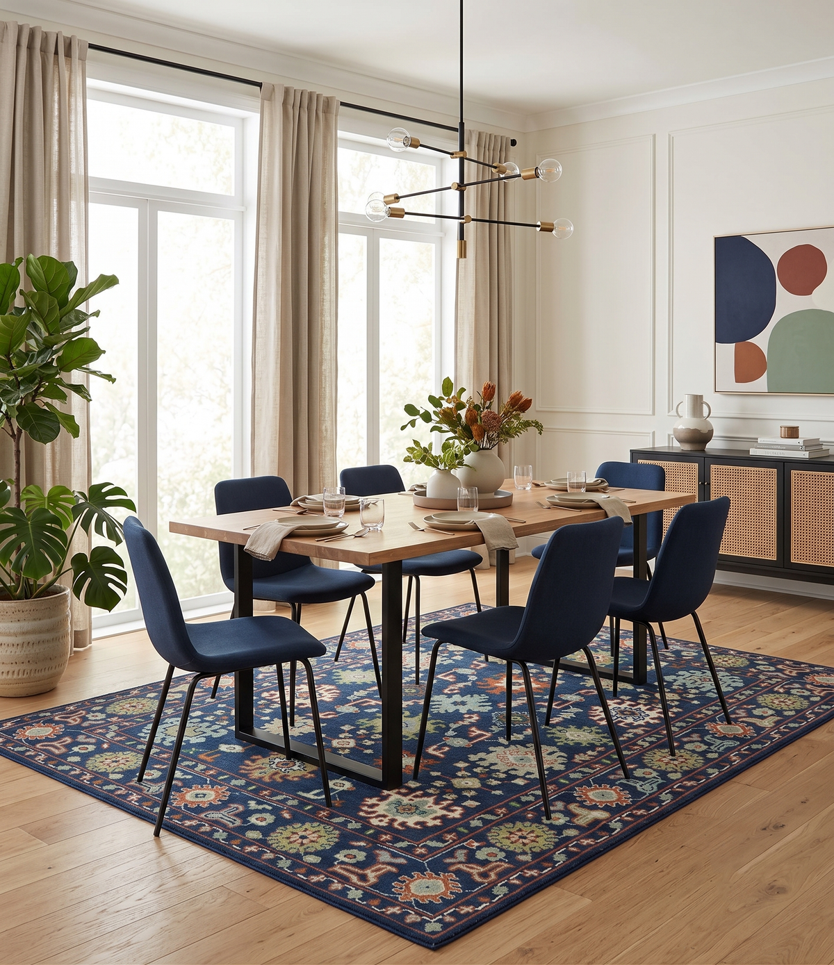 Vibrant colorful Blue, Rust, Ivory and Olive Hand knotted Traditional Oushak Custom Made wool Area Rug.