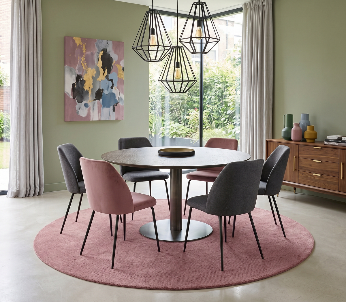 Custom Made Round Pink Modern Solid Design Hand Tufted Wool Rug.