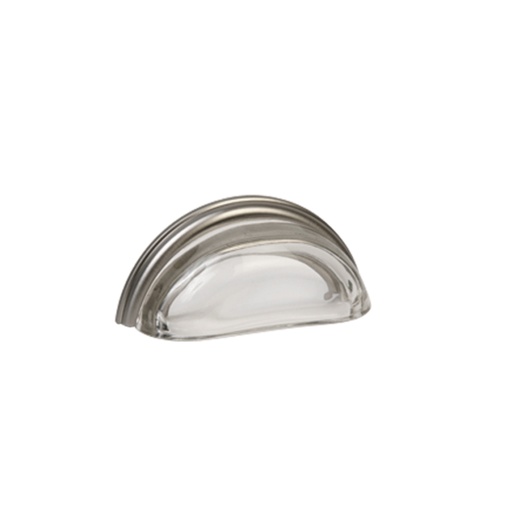 Nickel Lew's 3" Glass Cabinet Cup Pull (Clear/Brushed Nickel).