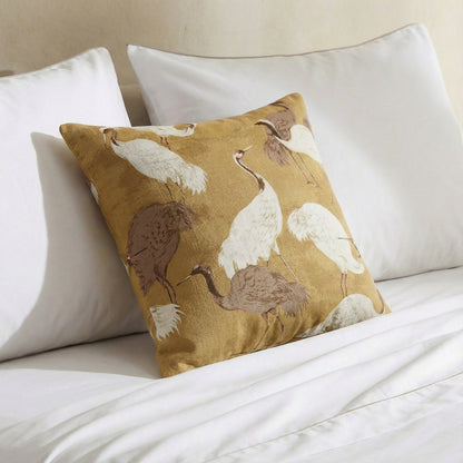 Golden Crane Throw Pillow.