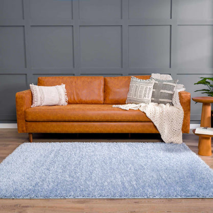 Faina Solid Aqua Shag Washable Area Rug - Clearance