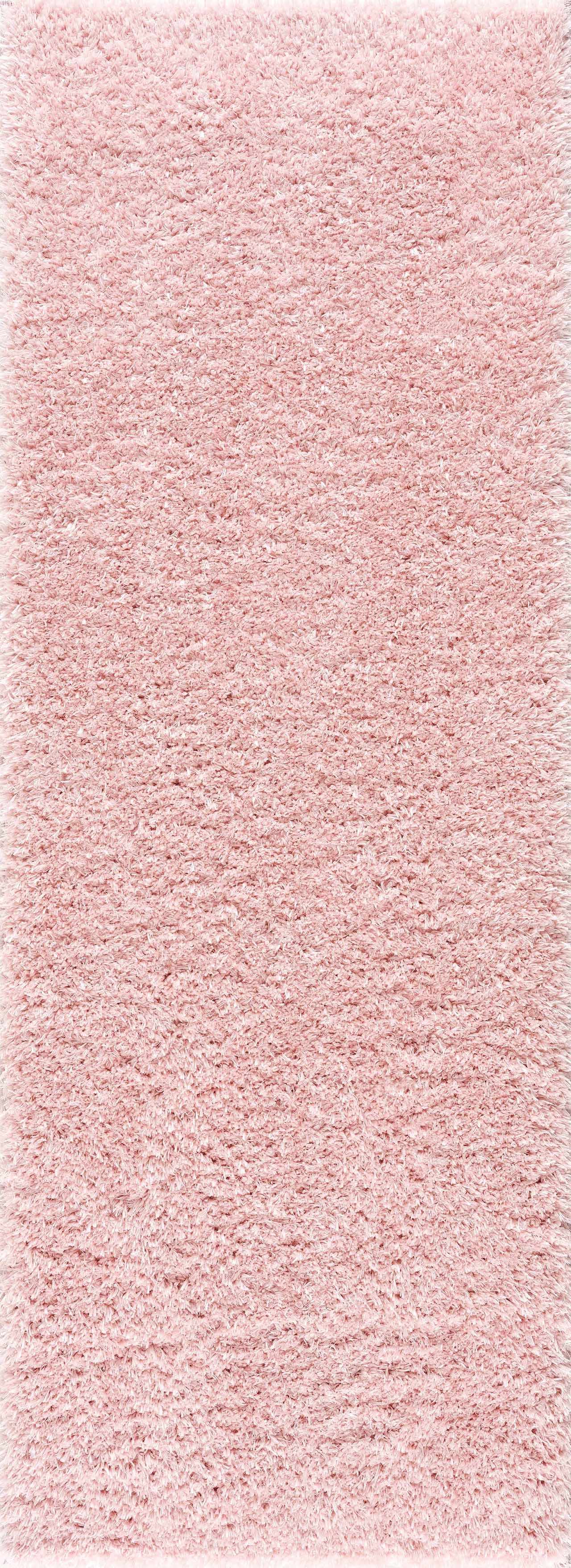Faina Solid Pink Shag Rug Washable.