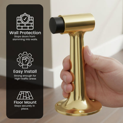 Heavy Duty 6″ Floor-Mount Door Stop – Solid Brass, Commercial Grade (Polished Brass).