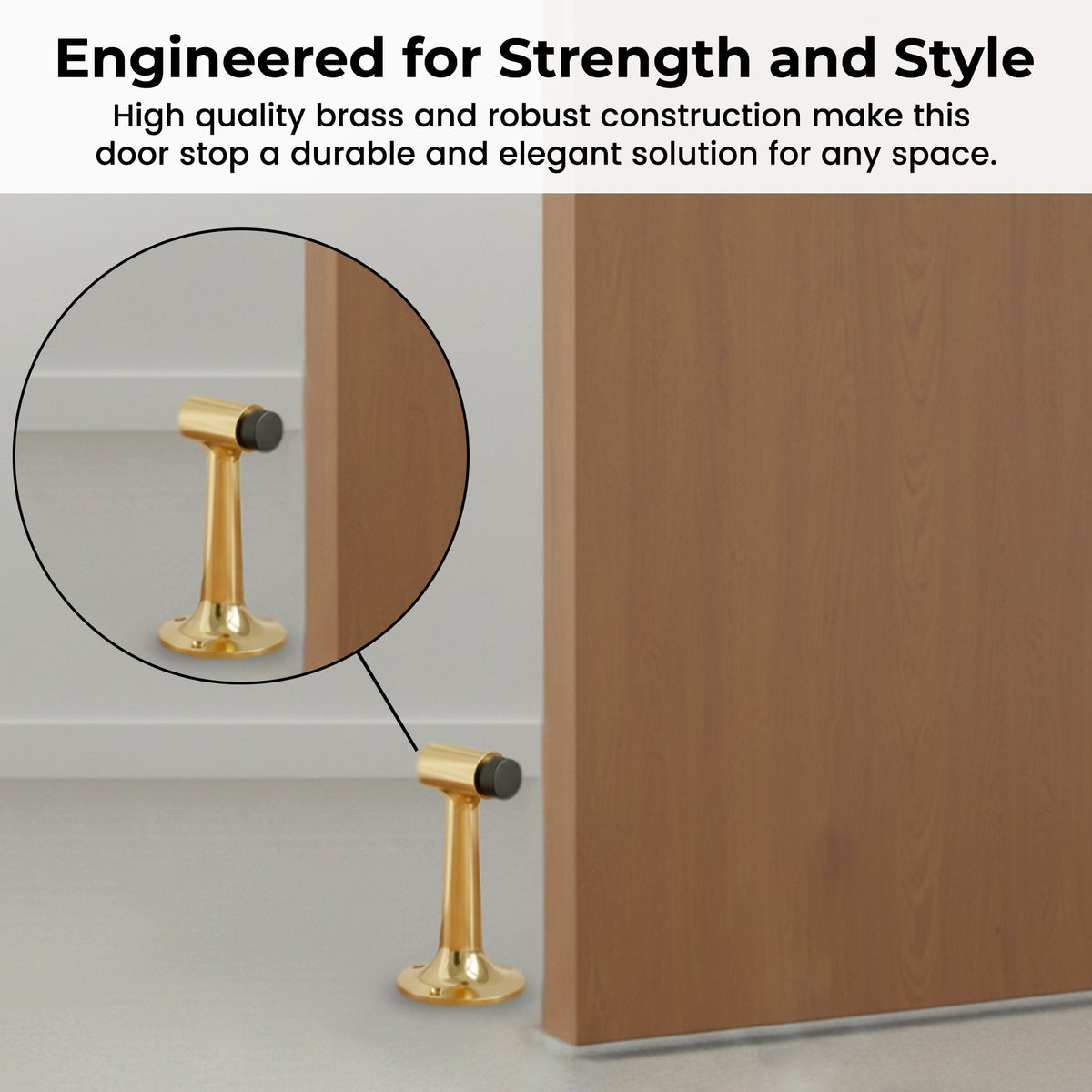 Heavy Duty 6″ Floor-Mount Door Stop – Solid Brass, Commercial Grade (Polished Brass).