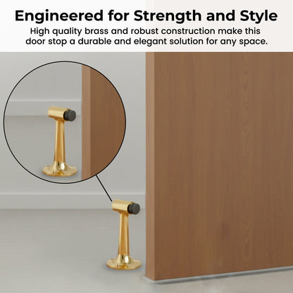 Heavy Duty 6″ Floor-Mount Door Stop – Solid Brass, Commercial Grade (Polished Brass).