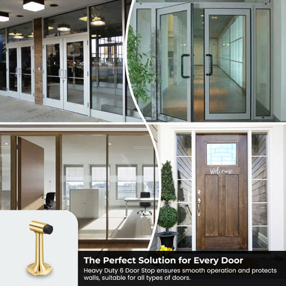 Heavy Duty 6″ Floor-Mount Door Stop – Solid Brass, Commercial Grade (Polished Brass).
