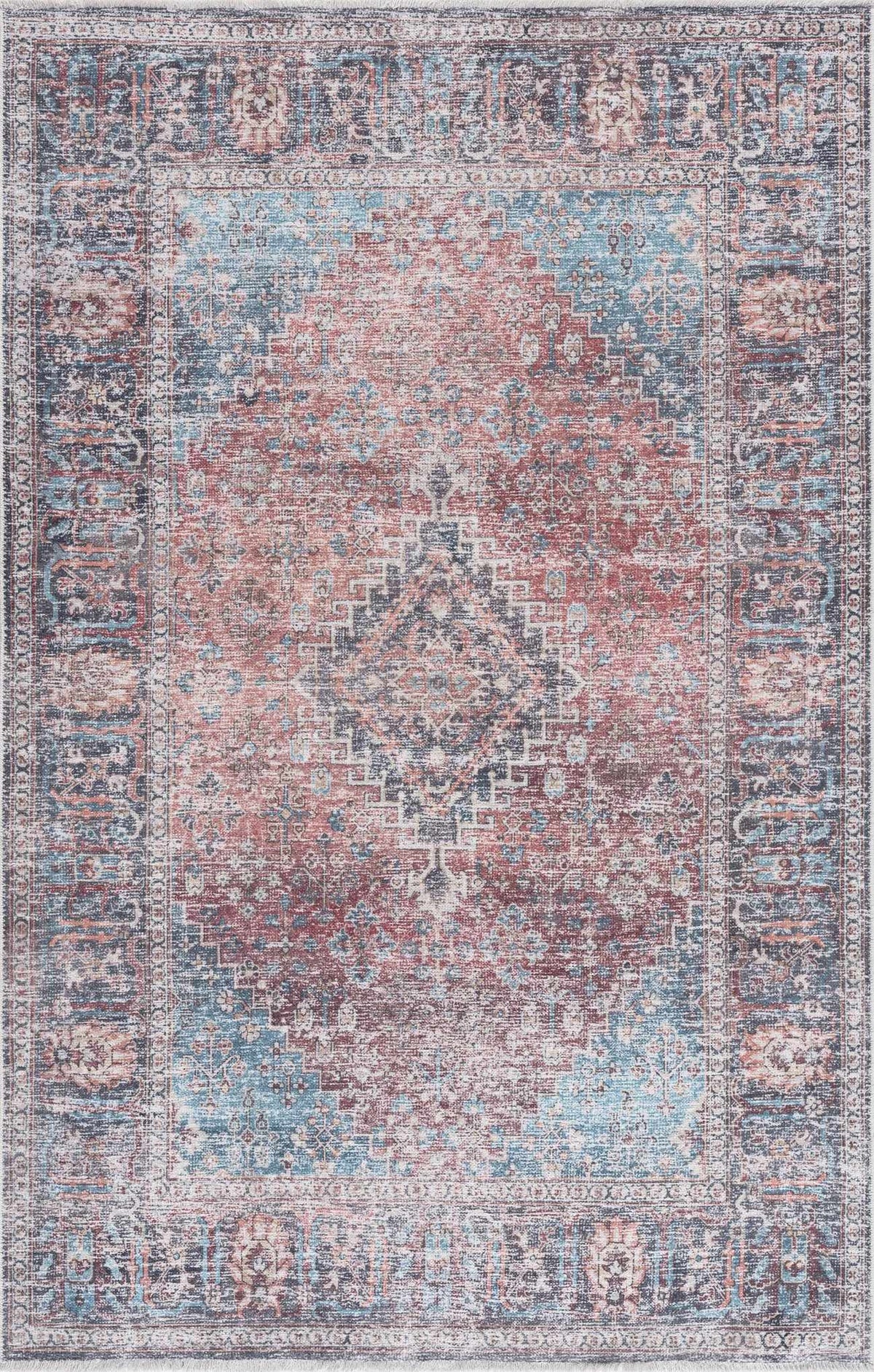 Blue Burgundy Holi-2302 Washable Area Rug