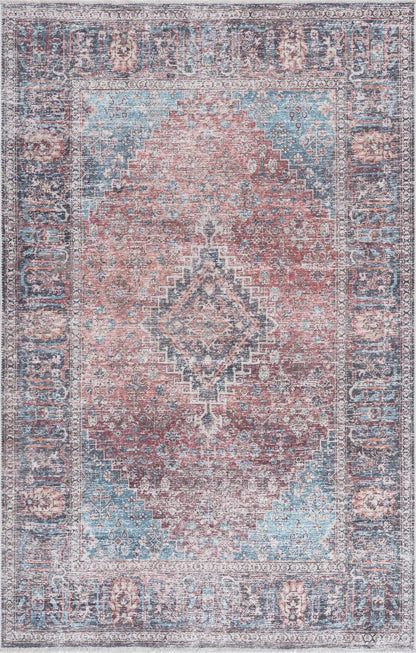Blue Burgundy Holi-2302 Washable Area Rug