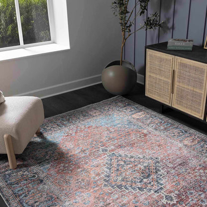 Blue Burgundy Holi-2302 Washable Area Rug