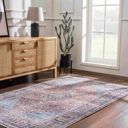 Blue Burgundy Holi-2302 Washable Area Rug