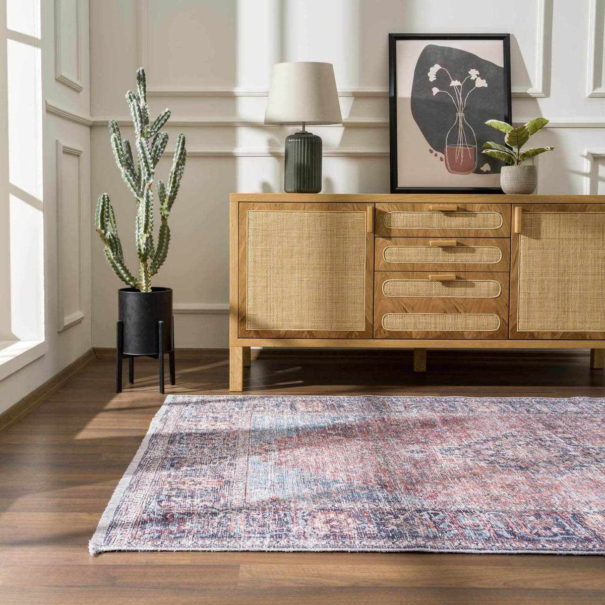 Blue Burgundy Holi-2302 Washable Area Rug