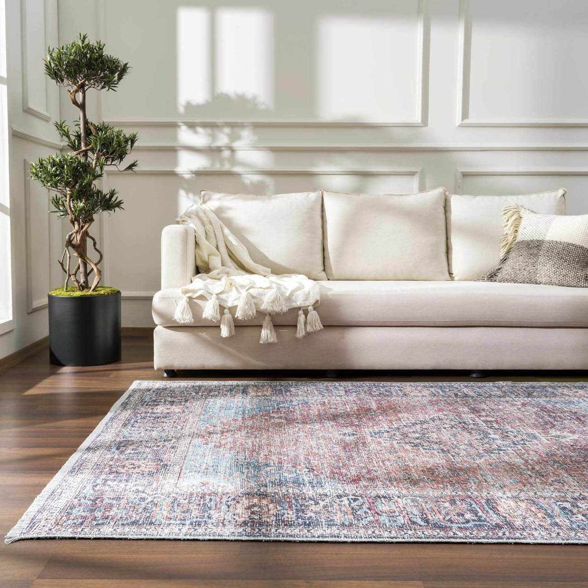 Blue Burgundy Holi-2302 Washable Area Rug