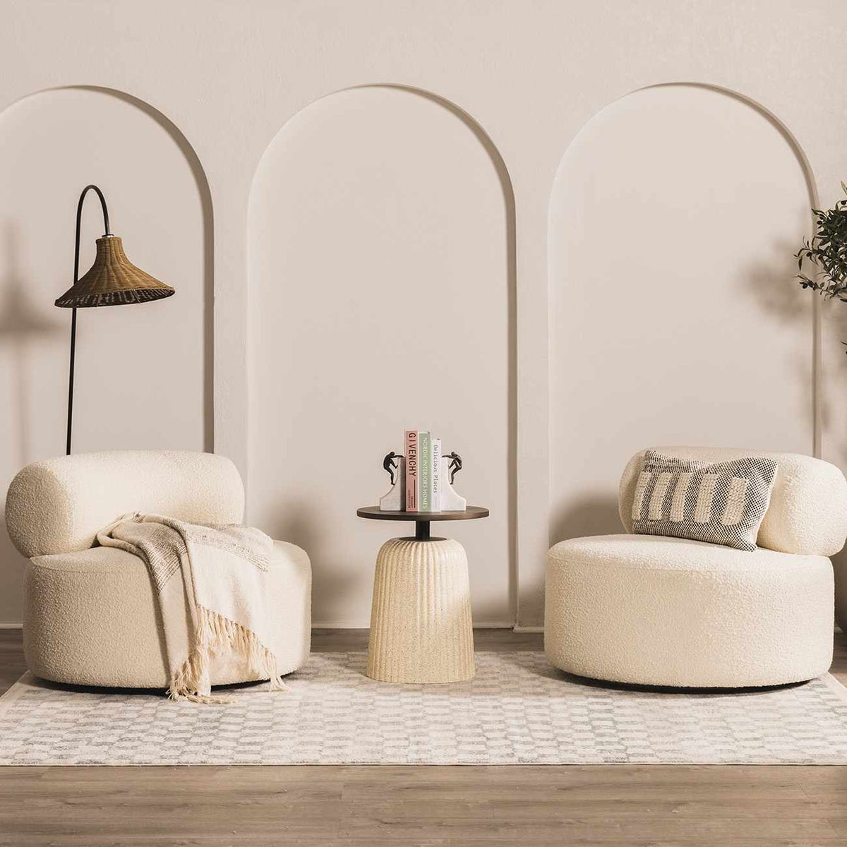 Benjy Cream & Light Blue Checkered Area Rug