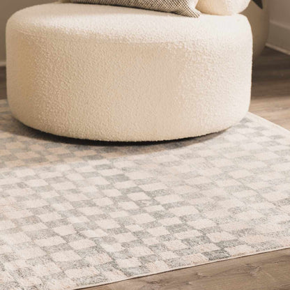 Benjy Cream & Light Blue Checkered Area Rug