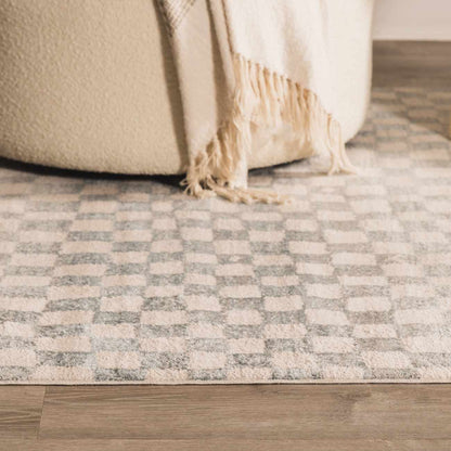 Benjy Cream & Light Blue Checkered Area Rug