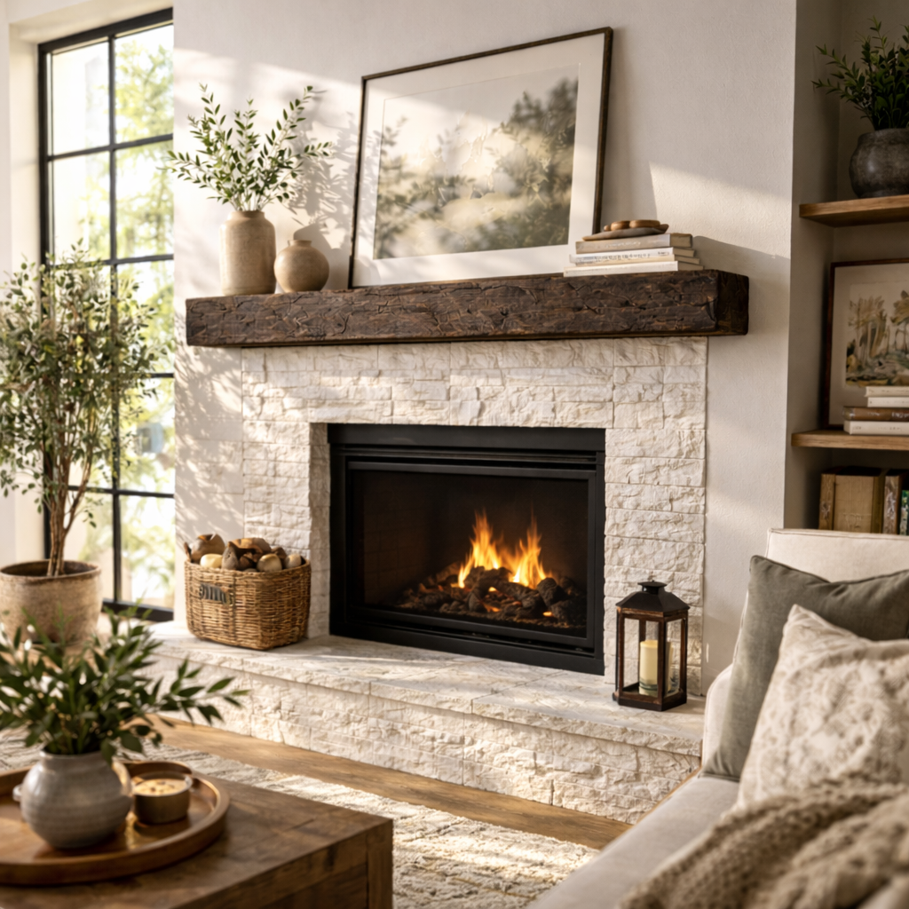 Rough Hewn Poplar Fireplace Mantel Shelf.
