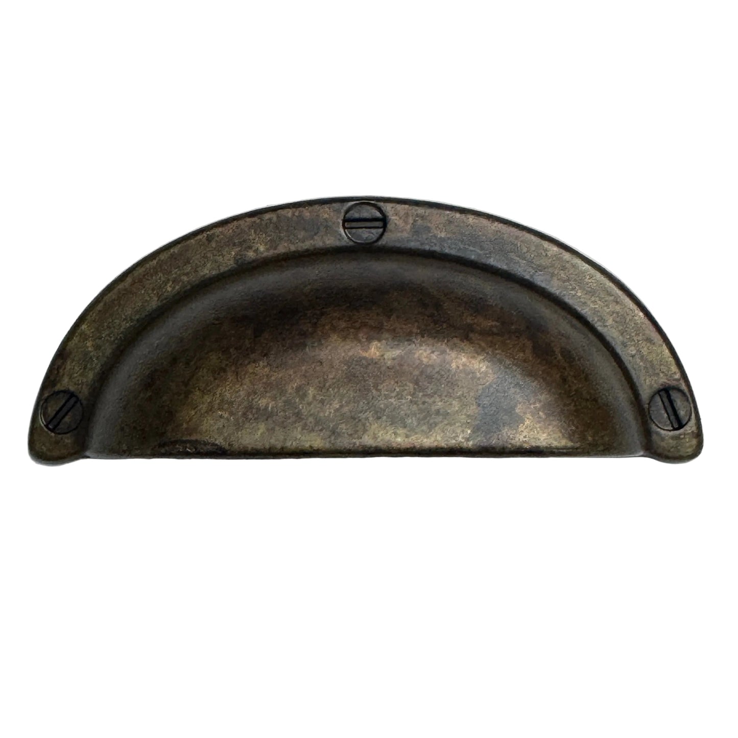 Drawer Cup Pulls "Amalfi" in Worn Brass.