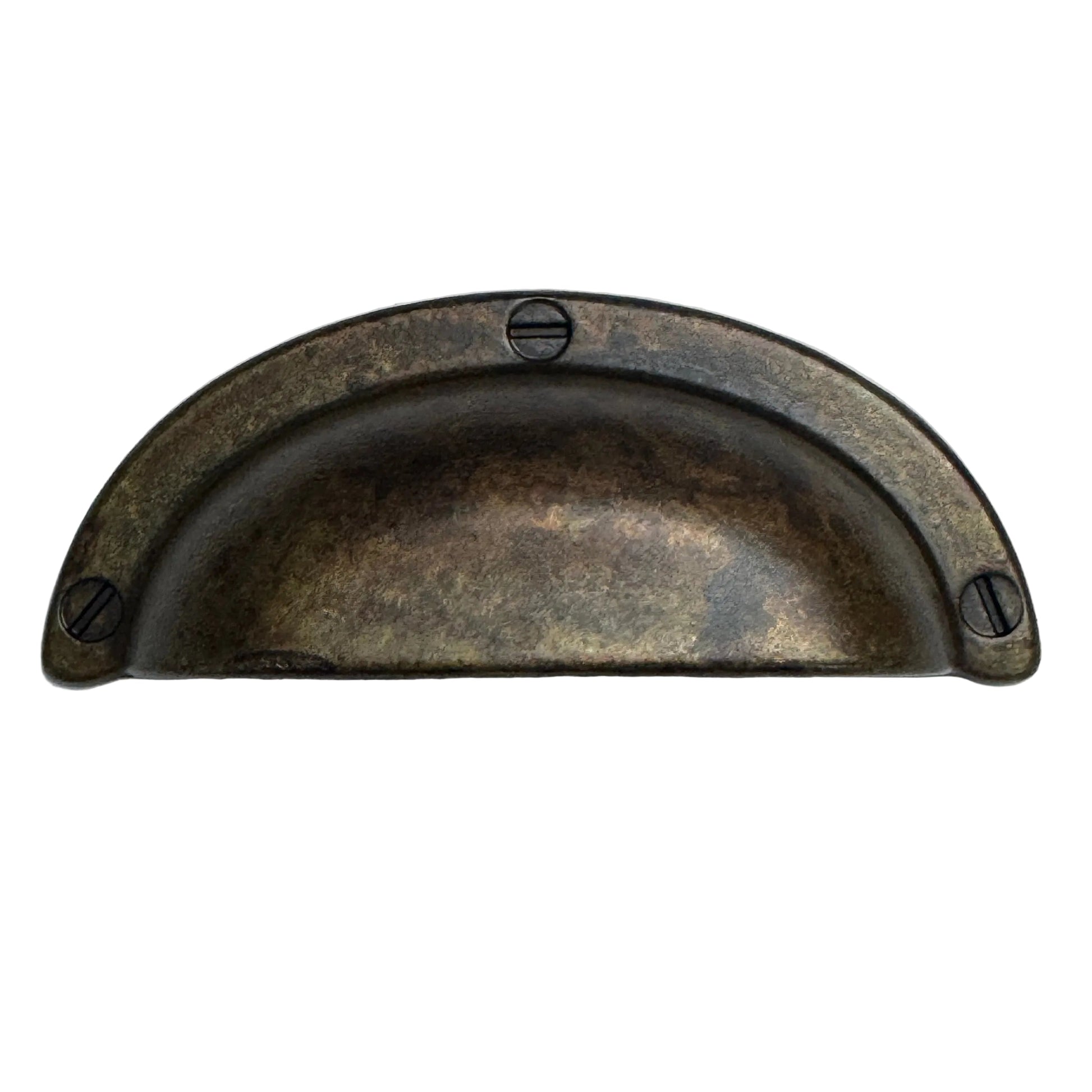Drawer Cup Pulls "Amalfi" in Worn Brass.