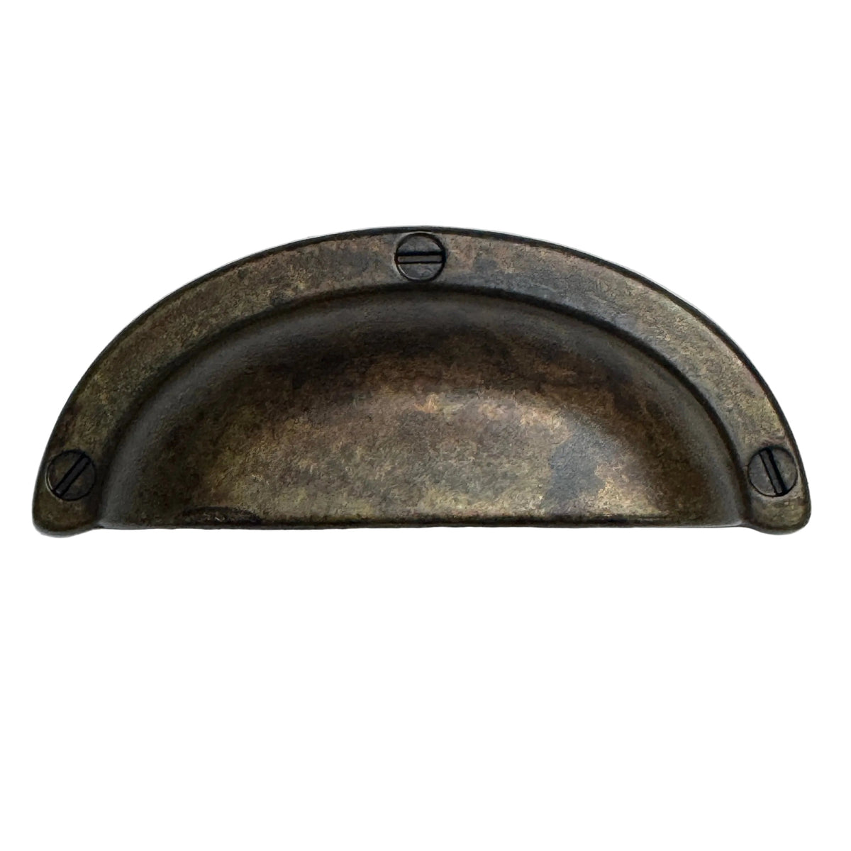 Drawer Cup Pulls "Amalfi" in Worn Brass.