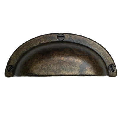 Drawer Cup Pulls "Amalfi" in Worn Brass.
