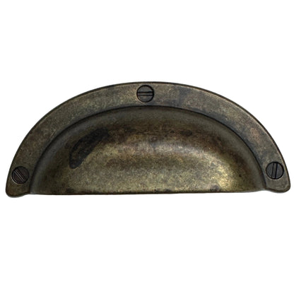 Drawer Cup Pulls "Amalfi" in Worn Brass.