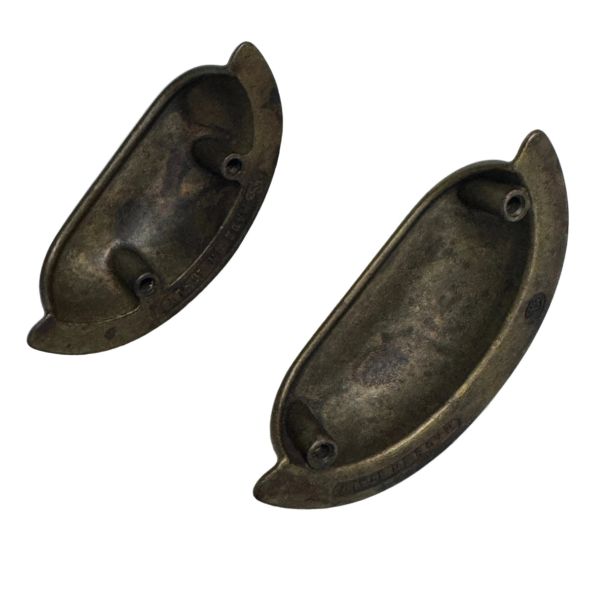 Drawer Cup Pulls "Amalfi" in Worn Brass.