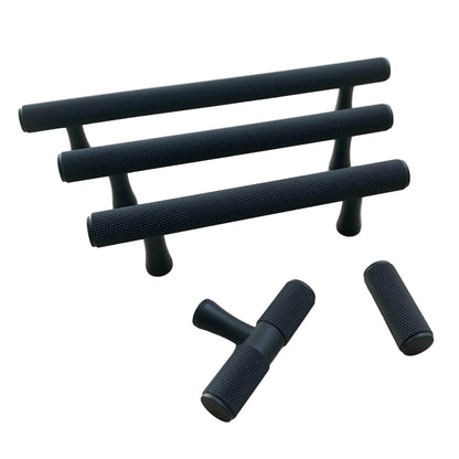 Knurled Matte Black Solid "Texture" Drawer Pulls and Knobs.